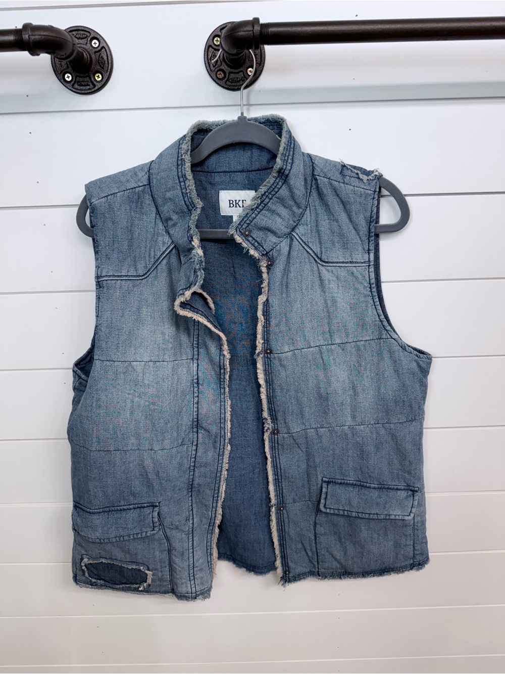 BKE Frayed Edge Denim Vest in Light Blue